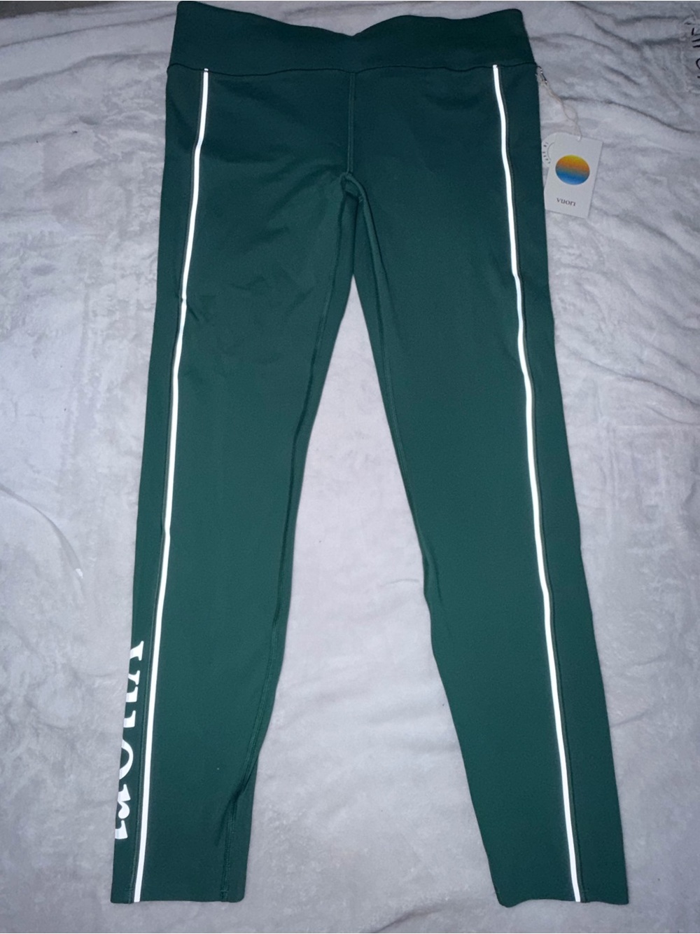 Emerald Green Performance Leggings with Reflective Side Stripes